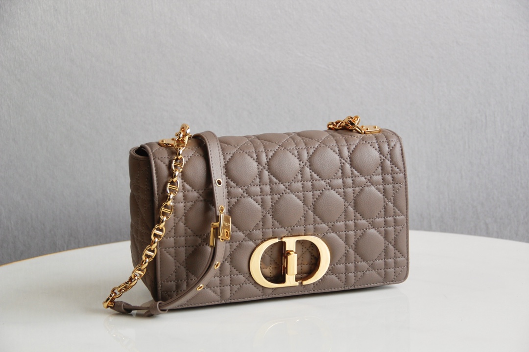 Medium Dior Caro Bag Stone Gray Cannage Supple Calfskin